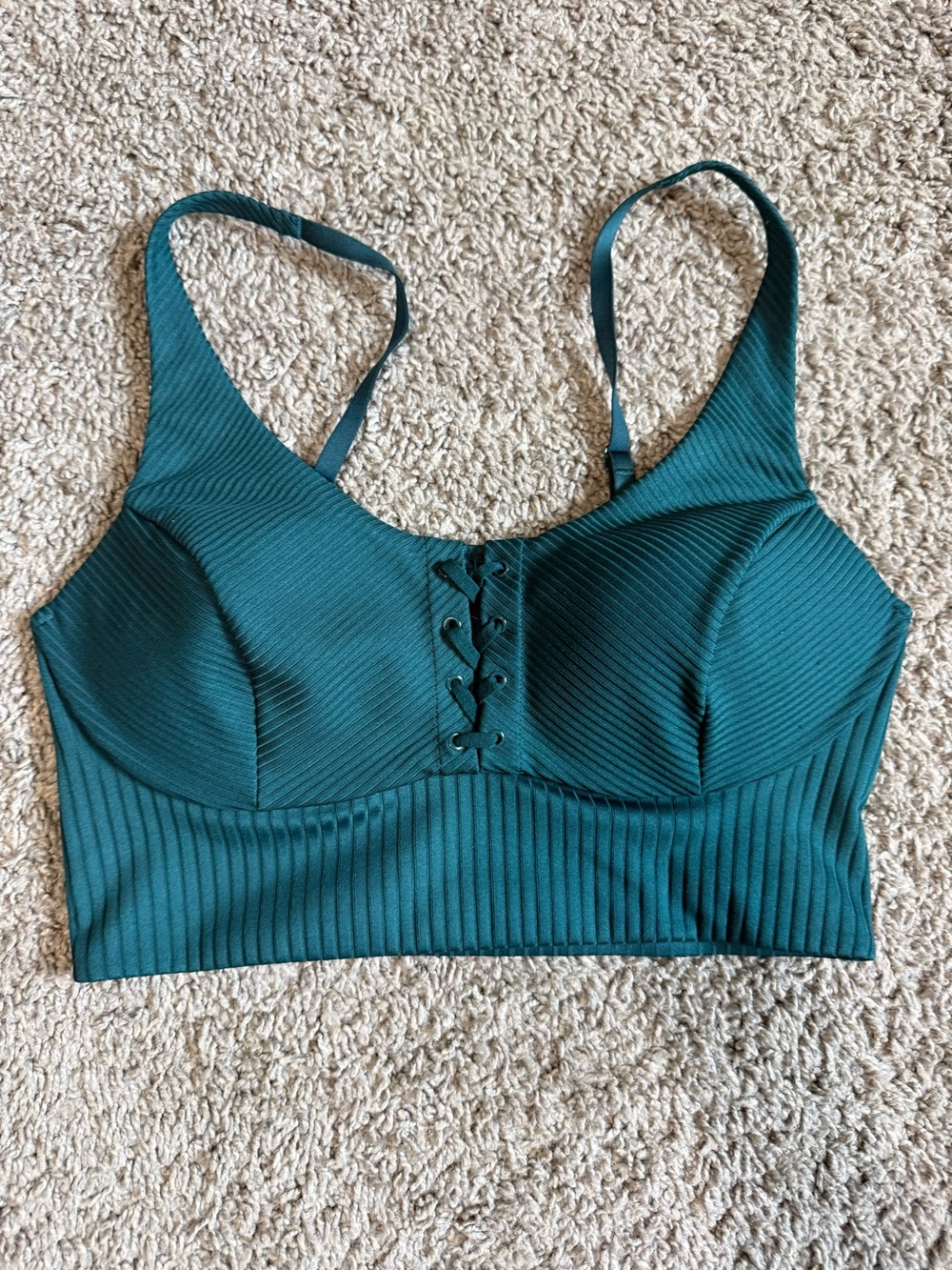 VS Ribbed Lace-Up Bralette in Deep Teal